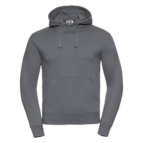 Sudadera con capucha gris oscuro de algodn-polister con capucha y bolsillo tipo canguro.