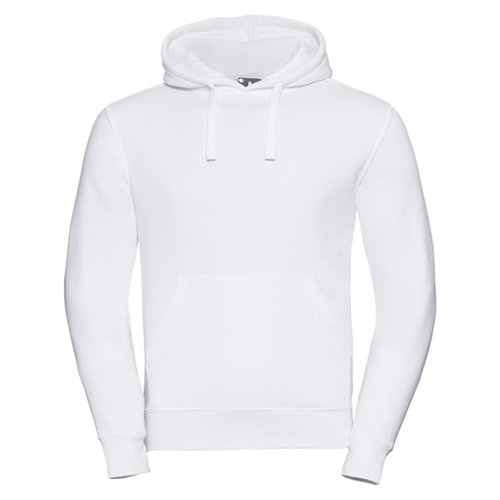 Sudadera con capucha blanca de algodn y polister con bolsillo tipo canguro.