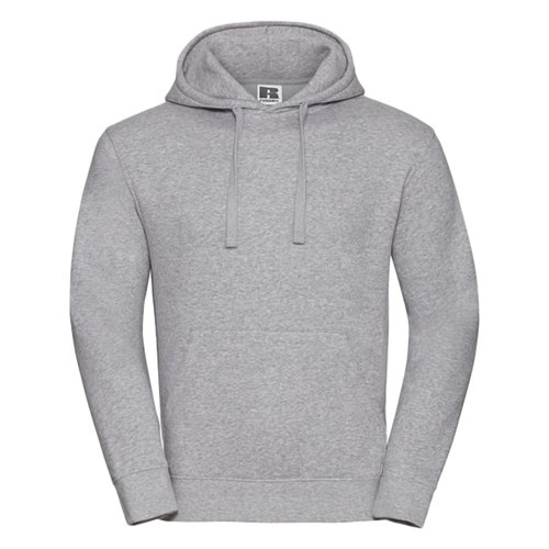 Sudadera gris de algodn y polister con capucha y bolsillo canguro.