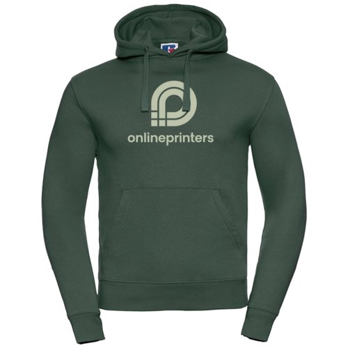 Sudadera con capucha verde oscuro de algodn para hombre con capucha y bolsillo canguro.