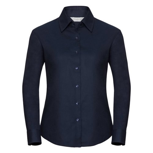Blusa azul marino de mezcla de algodn con mangas largas.