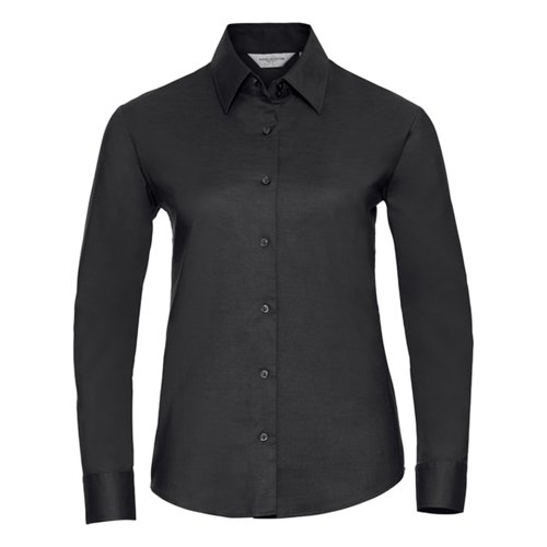 Blusa Oxford negra de mezcla de algodn con mangas largas.