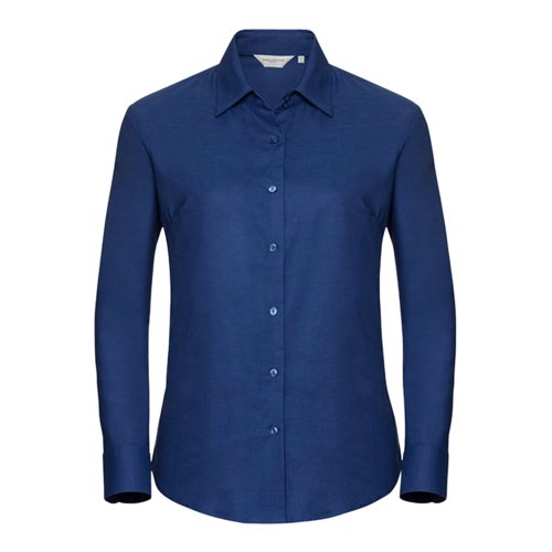 Blusa azul de mezcla de algodn con mangas largas.