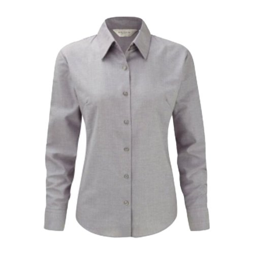 Blusa gris de mezcla de algodn con mangas largas y cierre de botones.