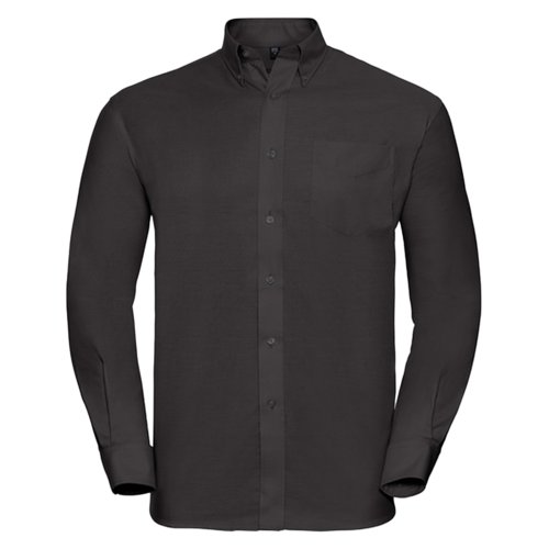 Camisa Oxford negra en mezcla de algodn con mangas largas.