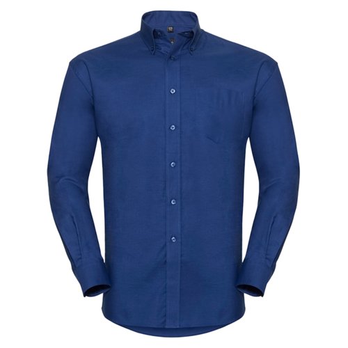 Camisa azul de algodn y polister para hombre con mangas largas.