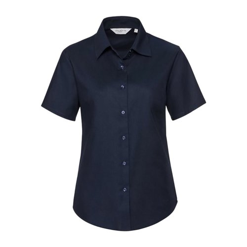 Blusa azul marino de mezcla de algodn con manga corta.