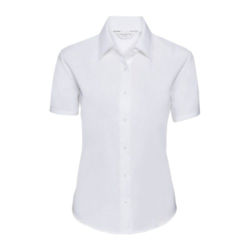 Blusa blanca de manga corta en mezcla de algodn con cuello.