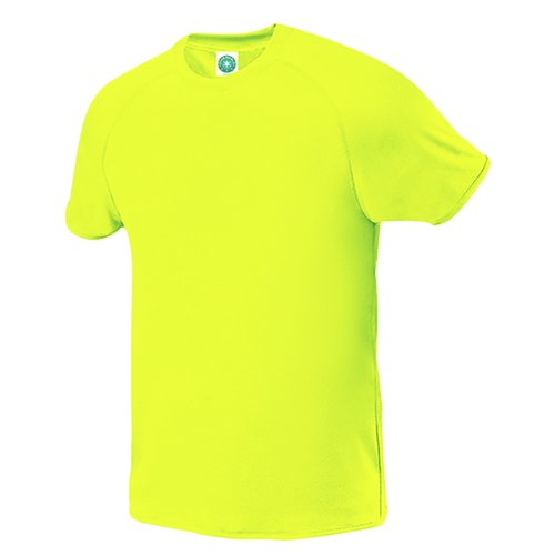 Camiseta amarilla de polister con mangas cortas.