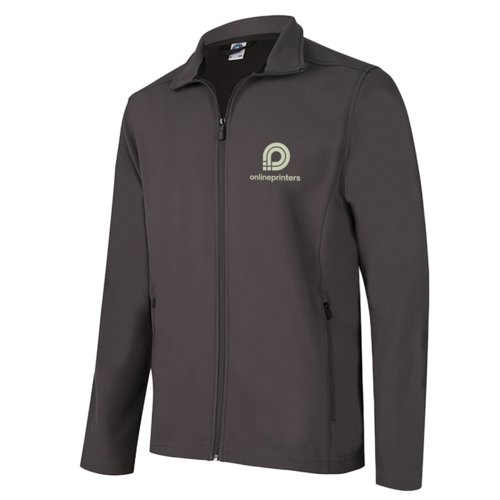 Chaqueta softshell gris con cremallera completa y dos capas para hombre.
