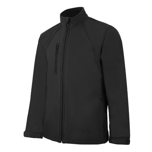 Chaqueta softshell negra de mezcla de polister y elastano con cremallera completa.