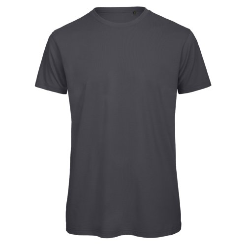 Camiseta de algodn gris oscuro con mangas cortas y cuello redondo.