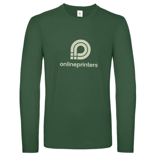 Camiseta verde de algodn de manga larga para hombre con cuello redondo.