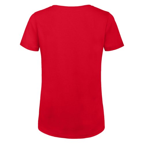 Camiseta roja de algodn orgnico con mangas cortas y cuello redondo.