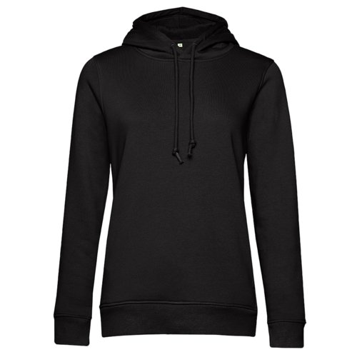 Sudadera con capucha negra de algodn y polister para mujer con cordn ajustable.