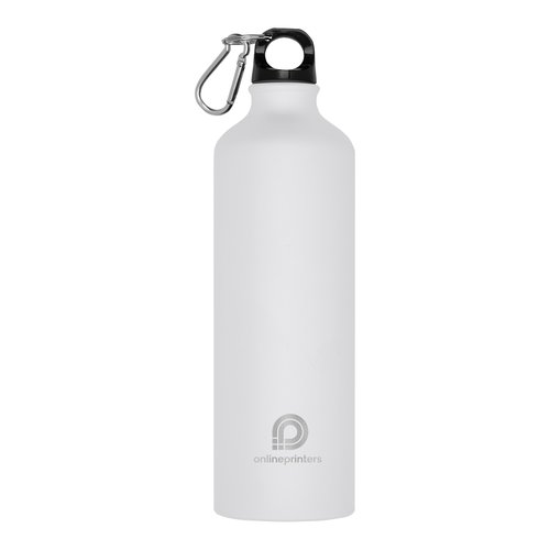 Botella de bebida blanca de metal con mosquetn.