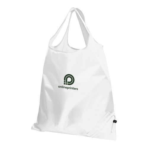 Bolsa transformable blanca con bolsillo integrado.