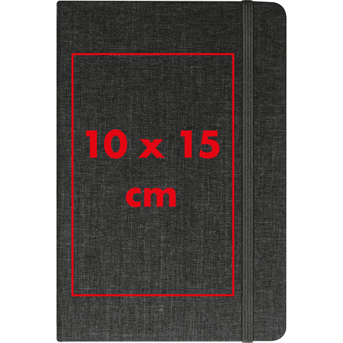 Cuaderno oscuro con cierre de goma elstica.