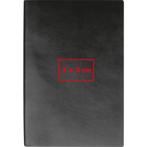 Cuaderno negro de tapa dura con encuadernacin de hilo.
