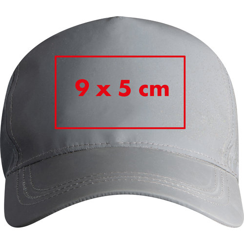 Gorra de bisbol reflectante de tela con correa ajustable.