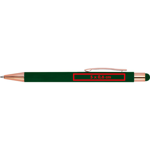 Bolgrafo verde con lpiz tctil y clip.