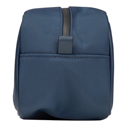 Bolsa de cosmticos azul oscuro con cremallera.