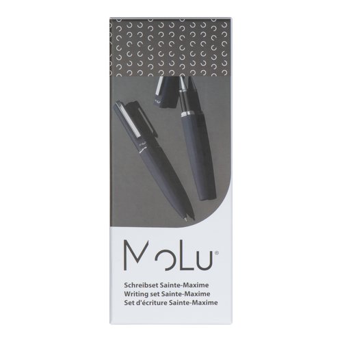 Set de escritura azul oscuro con bolgrafo y roller.