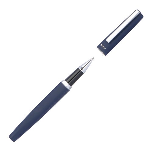 Set de escritura azul oscuro con bolgrafo y estuche.