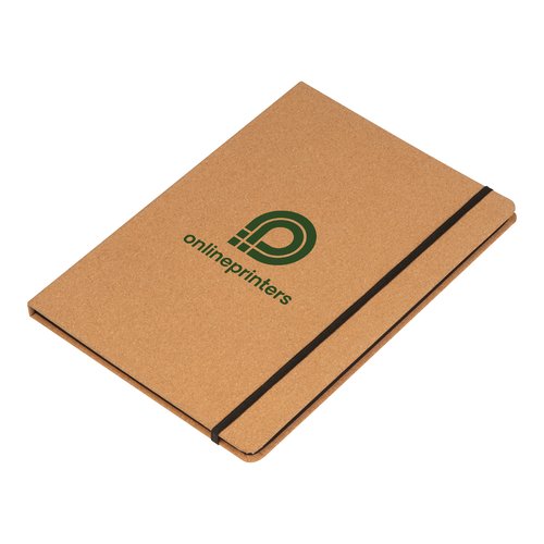 Carpeta de escritura beige de corcho con goma elstica.