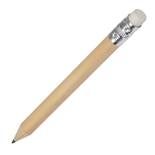 Mini lpiz de madera beige con goma de borrar.