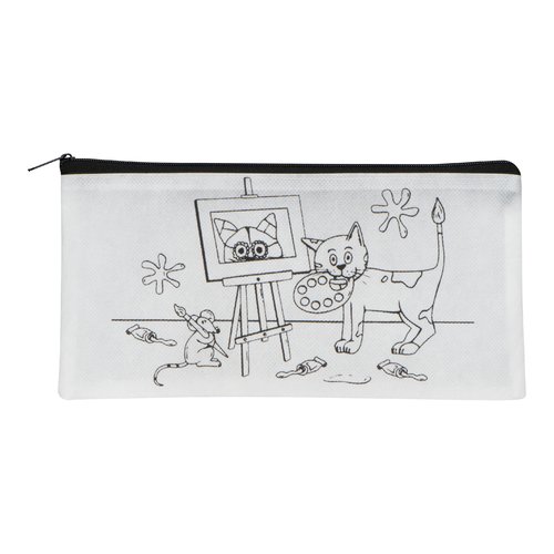 Estuche blanco de tela con cremallera.