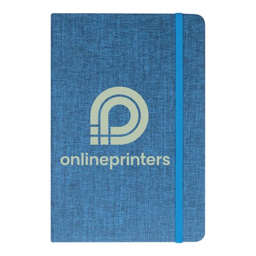 Cuaderno azul con cierre elstico.