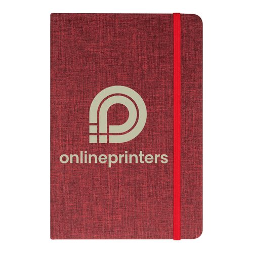 Cuaderno rojo con cierre de goma elstica.