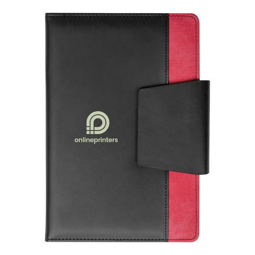 Cuaderno rojo con cierre.