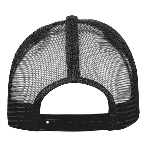Gorra de camionero negra de malla con cierre ajustable.