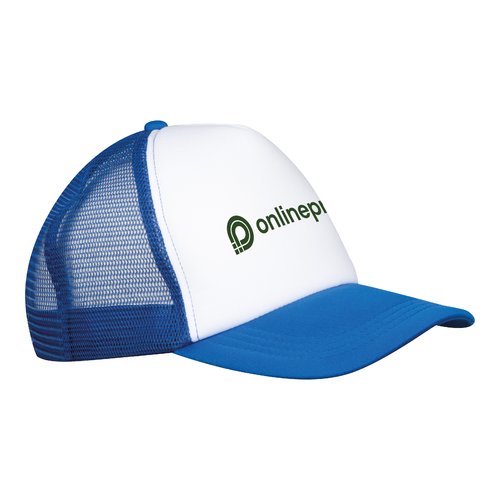 Gorra de camionero azul de polister con insercin de malla.