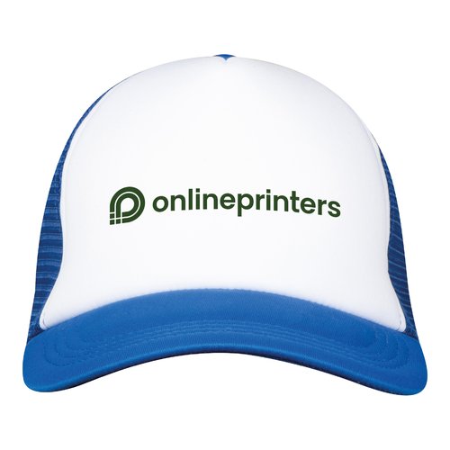 Gorra de camionero azul con parte trasera de malla y cierre ajustable.