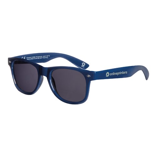 Gafas de sol azul oscuro de RPET con lentes oscuras.