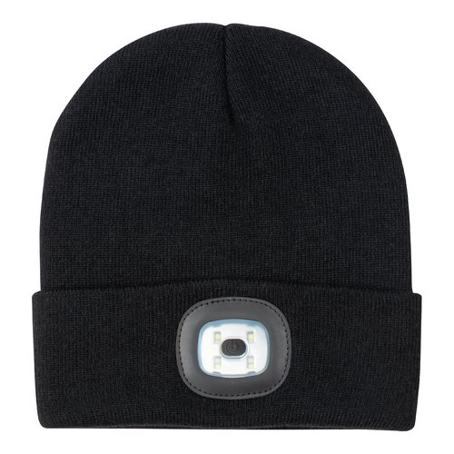 Gorro de punto negro con luz LED.