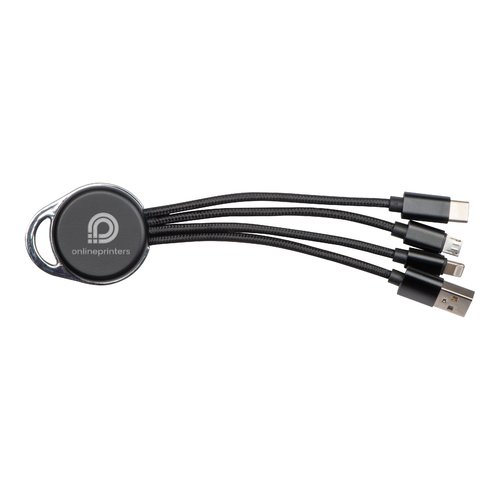 Set de cables negro con varios conectores y llavero.