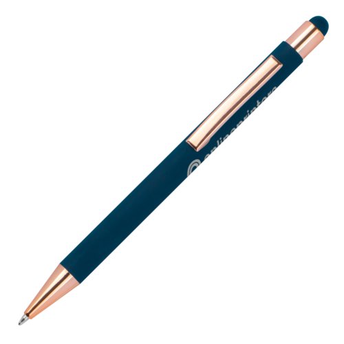Bolgrafo de metal azul oscuro con punta tctil.