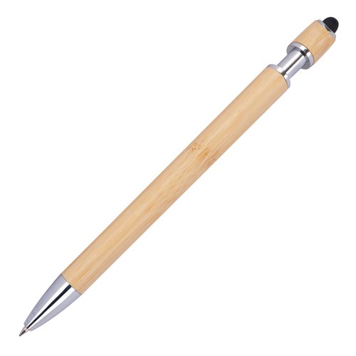 Bolgrafo beige de bamb con detalles metlicos.