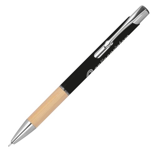 Bolgrafo de gel negro de material reciclado con clip.