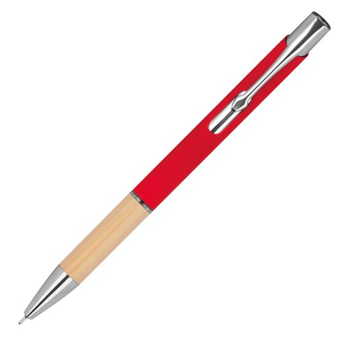 Bolgrafo de gel rojo de material reciclado con clip.
