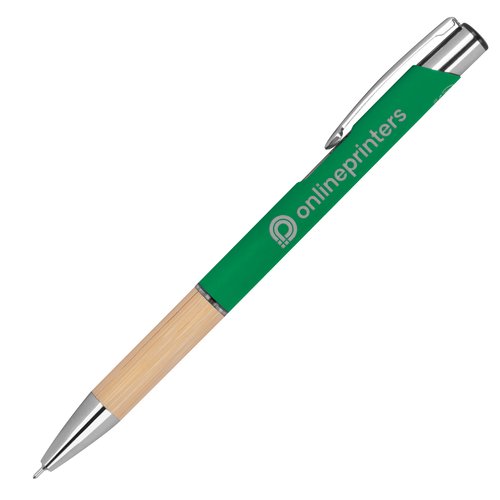 Bolgrafo de gel reciclado verde con elementos metlicos.