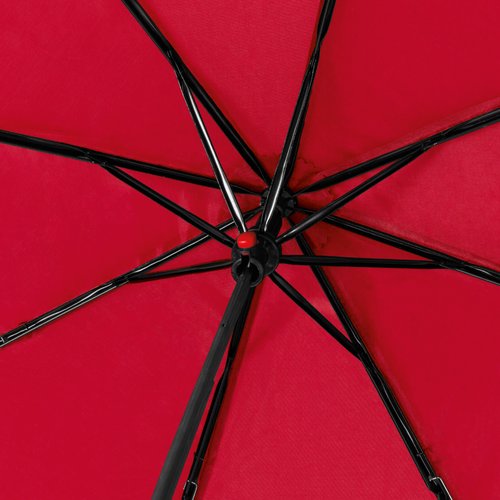 Paraguas de bolsillo rojo RPET con cubierta y estructura.