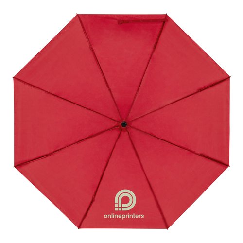 Paraguas de bolsillo rojo RPET con funda y mango.