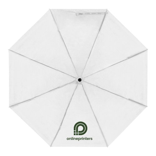 Paraguas de bolsillo blanco de RPET con funda y mango.