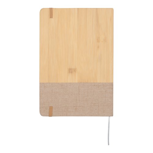 Cuaderno beige de bamb y tela con goma elstica.