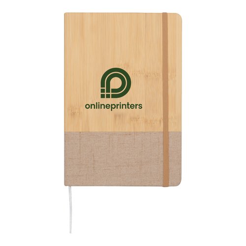 Cuaderno de madera clara con cierre de goma elstica.